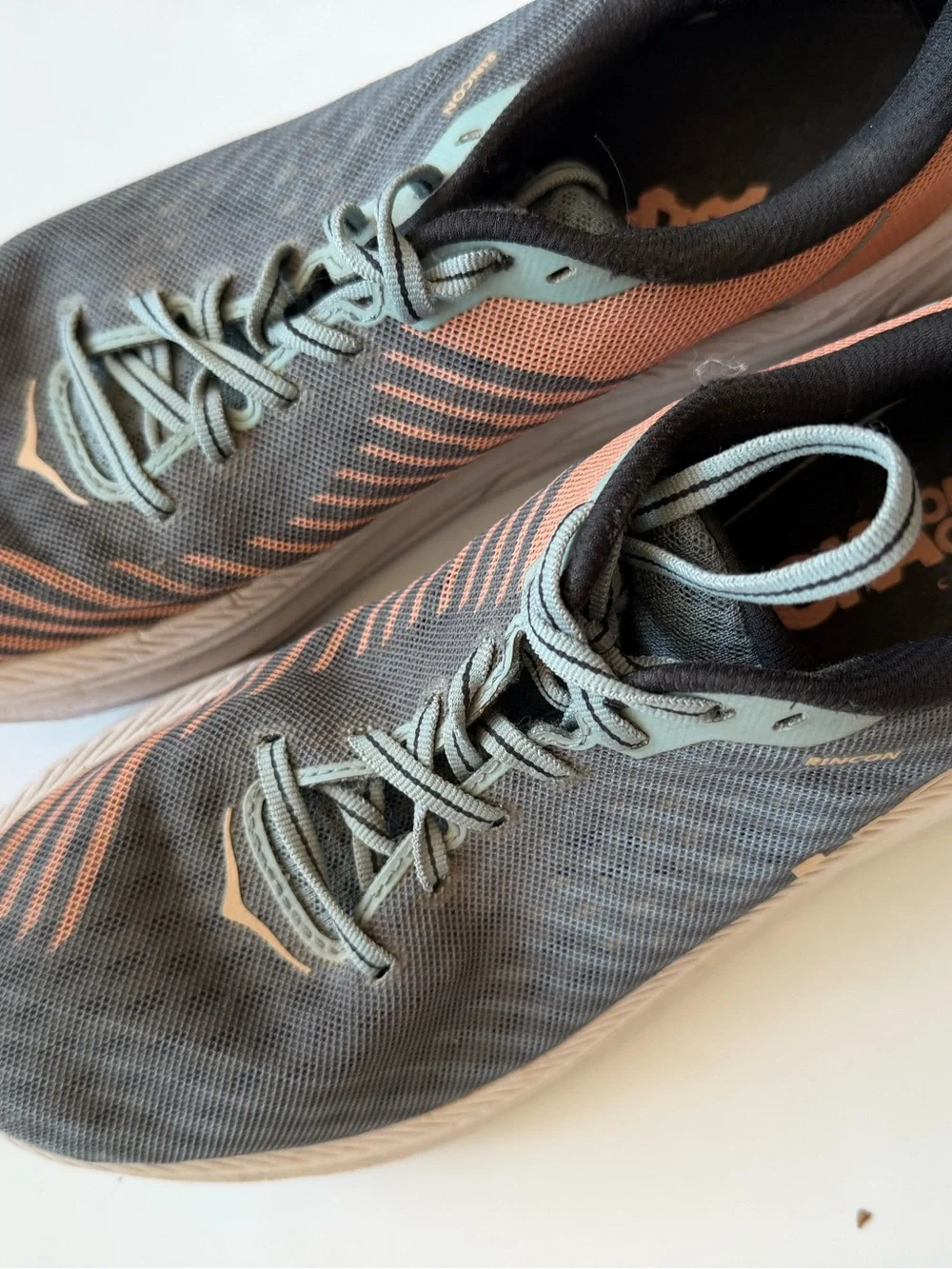 Hoka Women's Rincon Trail Running Shoes Sneakers Gray with Peach Accents 8.5